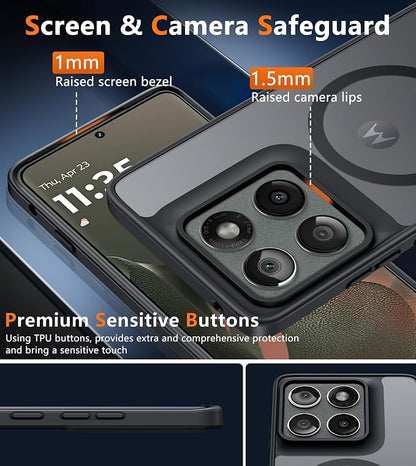 FNTCASE for Motorola Edge-2025 Magnetic Case: Matte Textured Military Grade Drop Protection Translucent Cell Phone Cover - Slim Rugged Durable Shockproof Protective Bumper Phonecase(6.6 inch/Black)