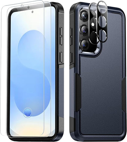 SPIDERCASE Designed for Samsung Galaxy S25 Plus Case, [10 FT Military Grade Drop Protection],2 Pack [Tempered Glass Screen Protector+Camera Lens Protector] Heavy Duty Shockproof Case,Deep Blue
