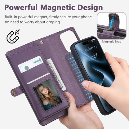 Wallet Case for iPhone 15 Pro Max with Card Holder/Crossbody Wallet/Strap| RFID Blocking | Magnetic | Kickstand | Detachable | PU Leather Phone Case for iPhone 15 Pro Max,6.7 in,Purple