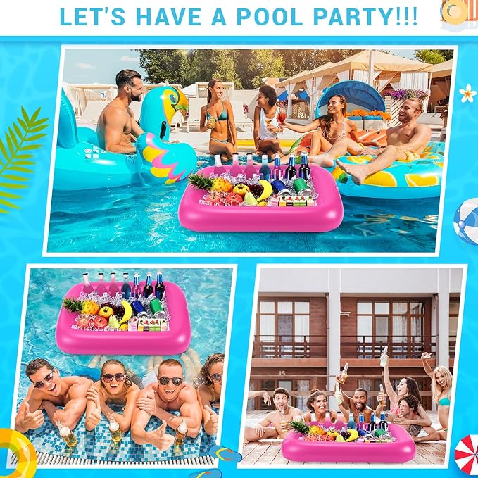 FillTouch Rectangular Inflatable Serving Bar Floating Drink Holder for Pool Inflatable Cup Holders Hot Tub Accessories, Adults Swimming Fun Drink Floats for Swimming Pool Party(Pink)