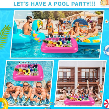 FillTouch Rectangular Inflatable Serving Bar Floating Drink Holder for Pool Inflatable Cup Holders Hot Tub Accessories, Adults Swimming Fun Drink Floats for Swimming Pool Party(Pink)