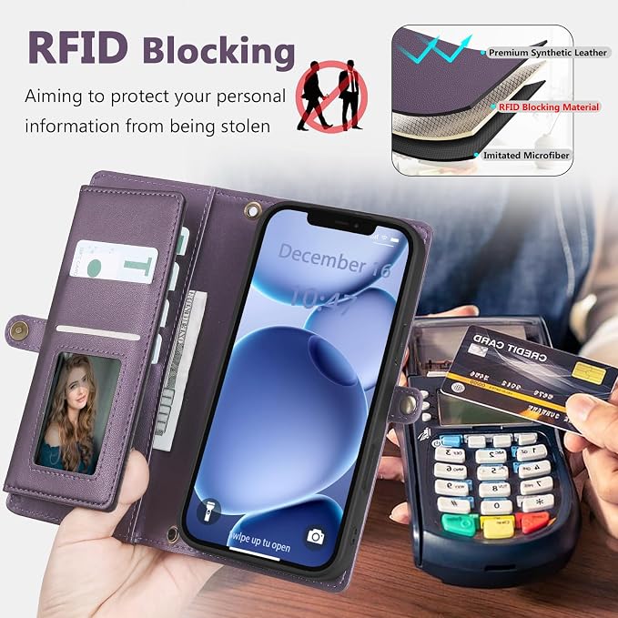 Wallet Case for iPhone 12 Pro Max with Card Holder/Crossbody Wallet/Strap| RFID Blocking | Magnetic | Kickstand | Detachable | PU Leather Phone Case for iPhone 12 Pro Max,6.7 in,Purple