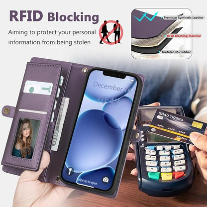 Wallet Case for iPhone 12 Pro Max with Card Holder/Crossbody Wallet/Strap| RFID Blocking | Magnetic | Kickstand | Detachable | PU Leather Phone Case for iPhone 12 Pro Max,6.7 in,Purple