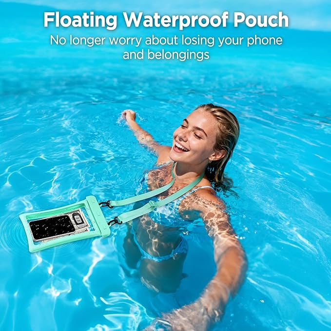 CACOE [Floatable Floating Universal IPX8 Waterproof Phone case 2 Pack-Up to 10.0",Adjustable Lanyard Phone Pouch,Cellphone Dry Bags for Vacation Beach Pool Kayak Cruise Travel Essentials（Black+Green）