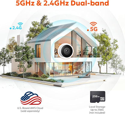 owltron 2K Window Camera, 5G & 2.4GHz WiFi Indoor Cameras for Home Security with Al Color Night Vision, Human/Motion Detection, Real-Time Alerts, Anti-Glare, Easy & Quick Install, 24/7 Recording