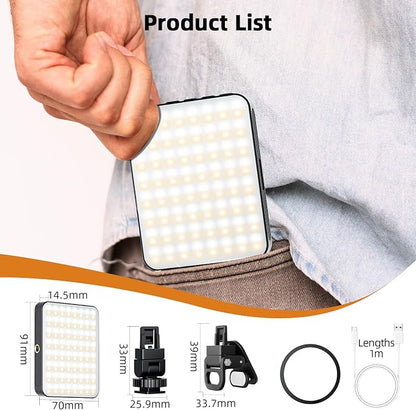 Magnetic Selfie Light for Cell Phone, gliship 128 Led Selfie Light Compatible with Magsafe Rechargeable Portable Clip Fill Light with 3 Lights Modes for Phone Camera Laptop Camera