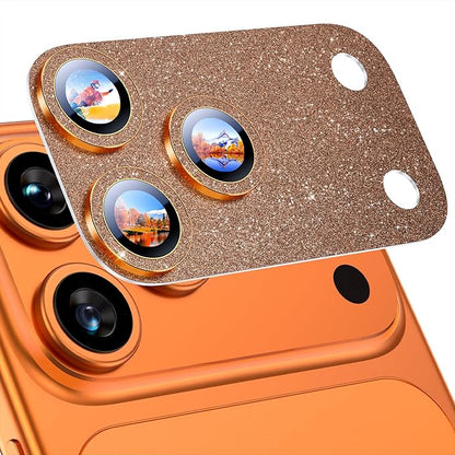 Uyiton for iPhone 17-Pro Camera-Lens Protector: Bling [Not Easy to Break][Strong Adsorption][Case-Friendly] Metal Tempered Glass Rear Camera Screen Cover - Glitter Orange