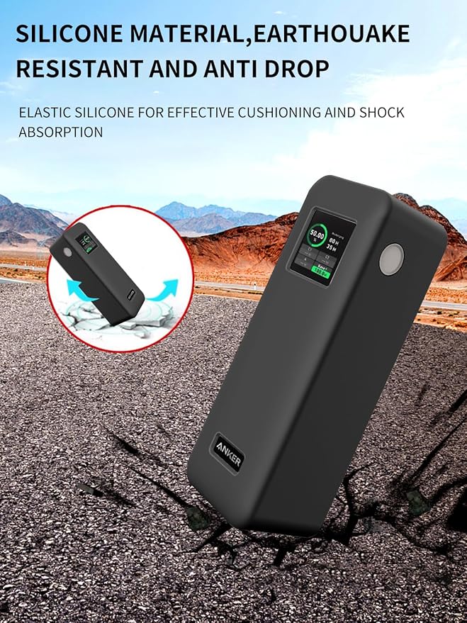Case for Anker Prime 27,650mAh Power Bank (250W) with 100W Charging Base,Soft Skin Silicone Case Cover with Lanyard，Full Protective Case for -Black
