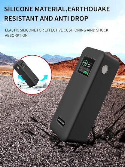 Case for Anker Prime 27,650mAh Power Bank (250W) with 100W Charging Base,Soft Skin Silicone Case Cover with Lanyard，Full Protective Case for -Black