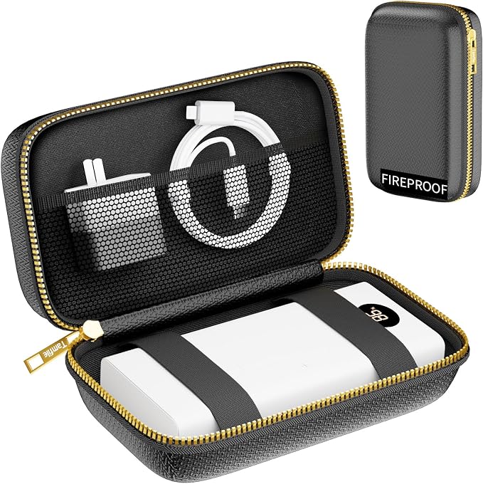 Electronics Travel Organizer, Hard Case Explosion-Proof Cables Carry Box | Fireproof Zipper, Compatible with Hard Drive, Fireproof Portable Safe Storage for Power Bank, Phone, Charger, Cord , Black