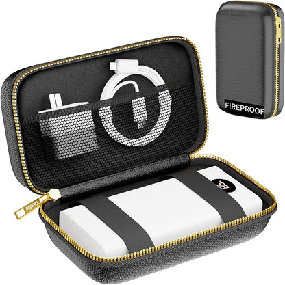 Electronics Travel Organizer, Hard Case Explosion-Proof Cables Carry Box | Fireproof Zipper, Compatible with Hard Drive, Fireproof Portable Safe Storage for Power Bank, Phone, Charger, Cord , Black