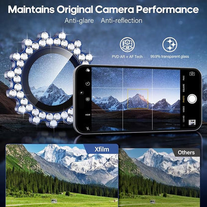 Xfilm for iPhone 17 Pro / 17 Pro Max Camera Lens Protector Gear Bling Diamond, Individual Metal with 9H Hardness, Scratch-Proof Camera Screen Protector, Stylish Accessories, Case Friendly (Blue)