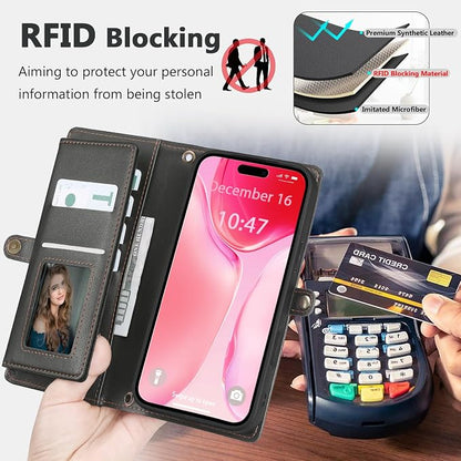 Wallet Case for iPhone 15 Plus with Card Holder/Crossbody Wallet/Strap| RFID Blocking | Magnetic | Kickstand | Detachable | PU Leather Phone Case for iPhone 15 Plus,6.7 in,Black