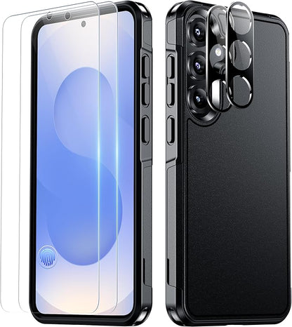 SPIDERCASE Designed for Samsung Galaxy S25 Case, [10 FT Military Grade Drop Protection], 2 Pack [Tempered Glass Screen Protector+Camera Lens Protector] Heavy Duty Shockproof Case, Black