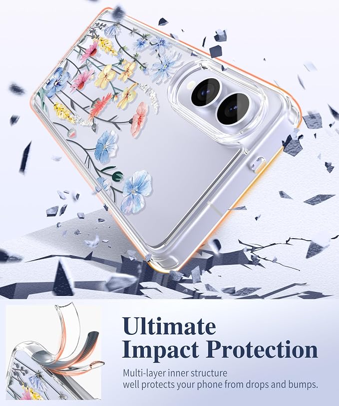 GVIEWIN for Samsung Galaxy S25 Edge Case, Clear Floral Shockproof Protective Women Phone Case, Non-Yellowing, Screen&Camera Lens Protector for Galaxy S25 Edge 6.7",Aconite/Light Blue