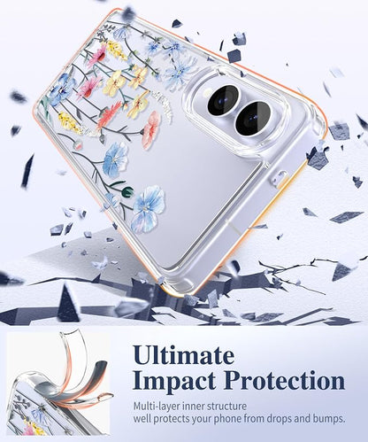 GVIEWIN for Samsung Galaxy S25 Edge Case, Clear Floral Shockproof Protective Women Phone Case, Non-Yellowing, Screen&Camera Lens Protector for Galaxy S25 Edge 6.7",Aconite/Light Blue