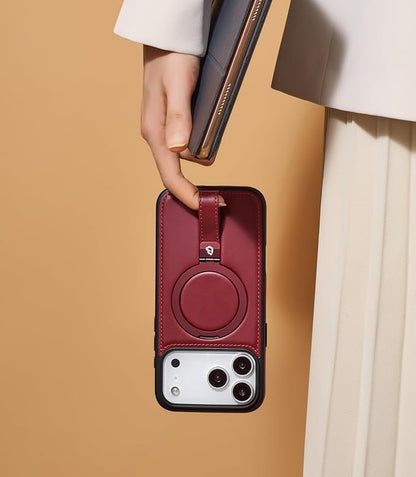 for iPhone 17 Pro Max Leather Case with Stand, Anti-Slip Grip Ring, Fits for MagSafe (Burgundy, iPhone 17 Pro Max)