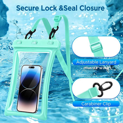 CACOE [Floatable Floating Universal IPX8 Waterproof Phone case 2 Pack-Up to 10.0",Adjustable Lanyard Phone Pouch,Cellphone Dry Bags for Vacation Beach Pool Kayak Cruise Travel Essentials（Pink+Green）