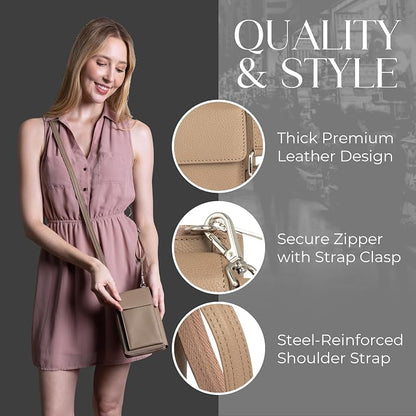 BULL GUARD Crossbody Leather Wallet Phone Purse, Anti Theft and RFID Blocking, Elegant Design for Travel