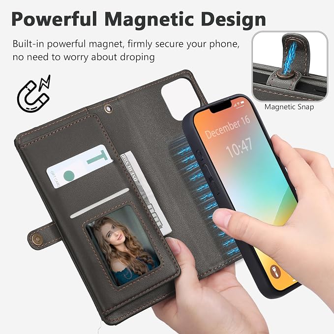 Wallet Case for iPhone 13 Pro with Card Holder/Crossbody Wallet/Strap| RFID Blocking | Magnetic | Kickstand | Detachable | PU Leather Phone Case for iPhone 13 Pro,6.1 in,Black