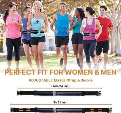 Running Belt for Women and Men, Waterproof Phone Holder for Running, Reflective 2-Pocket Waist Pack for Storing Runner’s Essentials Safely, Running Fanny Pack Fits Most Phones, Adjustable Belt Bag