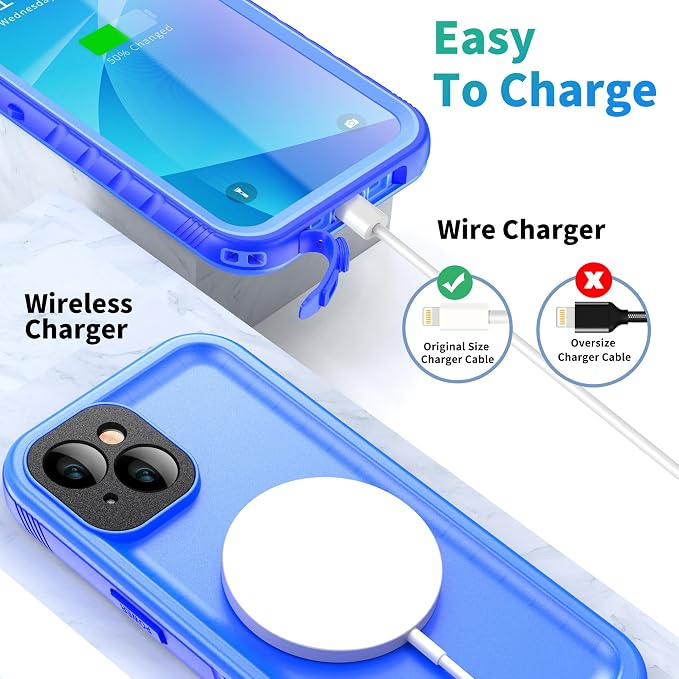 SPORTLINK for iPhone 14 Waterproof Case - Built-in Shockproof Dustproof Screen Protector - Heavy Duty Dropproof/Full Body 360 Protection/Cover for iPhone 14 6.1 Inch Blue