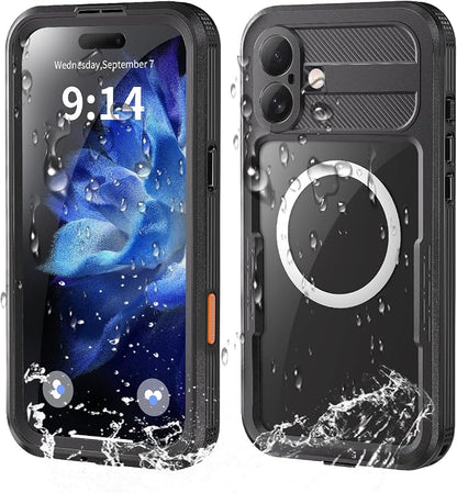 Guppy for iPhone 16 Plus Magnetic Waterproof Case, Built-in Screen Protector [IP68 Waterproof][14FT Military Drop Proof] 360° Full Body Protection Dustproof Shockproof Heavy Duty Rugged Case, Black