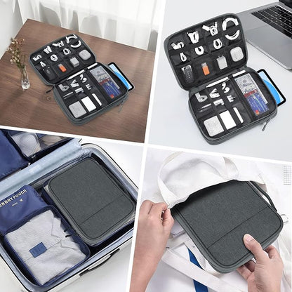 Dadanism Electronics Travel Organizer Case, Double Layers Cord Organizer | Travel All-in-One Storage Bag for Cable, Cord, iPad, Chargers, fits 9-11'' Tablets, Portable Tech Accessories Bag, Space Gray
