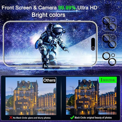 IMBZBK 3 Pack Privacy Screen Protector for iPhone 15 Tempered Glass with 3 Camera Lens Protector, Accessories 9H Anti Spy, 2.5D Curved, Case Friendly, Transparent