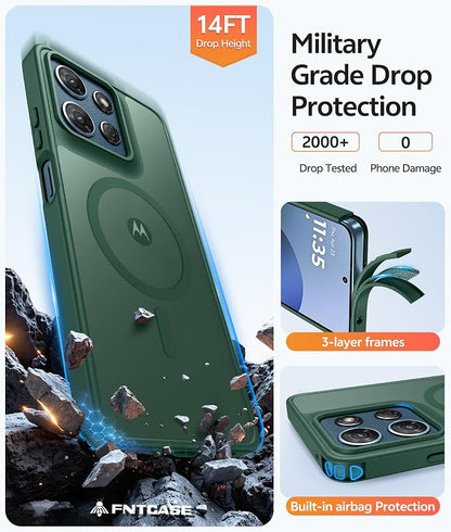 FNTCASE for Moto G Play 2026 / G 2026 / G 2025 Phone Case, Screen Protector | Translucent Matte Magnetic Back, 14FT Military Grade Drop Protection, Shockproof Protective Phone Cover, Green