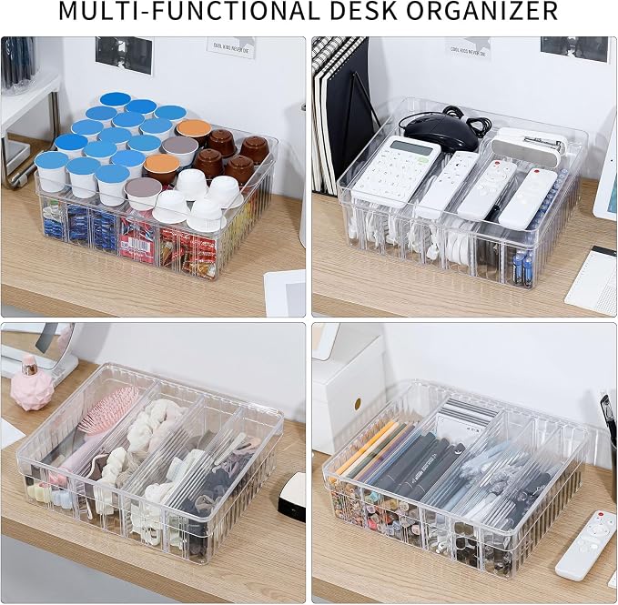 Large Cord Storage Box with Lid, Plastic Stackable Desk Drawer Organizer for Home Office Supplies, Phone Charger, USB Cable, Battery, Stationery, Art Crafts, Makeup, Pencil Holder