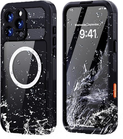 Guppy for iPhone 16 Pro Magnetic Waterproof Case, Built-in Screen Protector [IP68 Waterproof][14FT Military Drop Proof] 360° Full Body Protection Dustproof Shockproof Heavy Duty Rugged Case, Black
