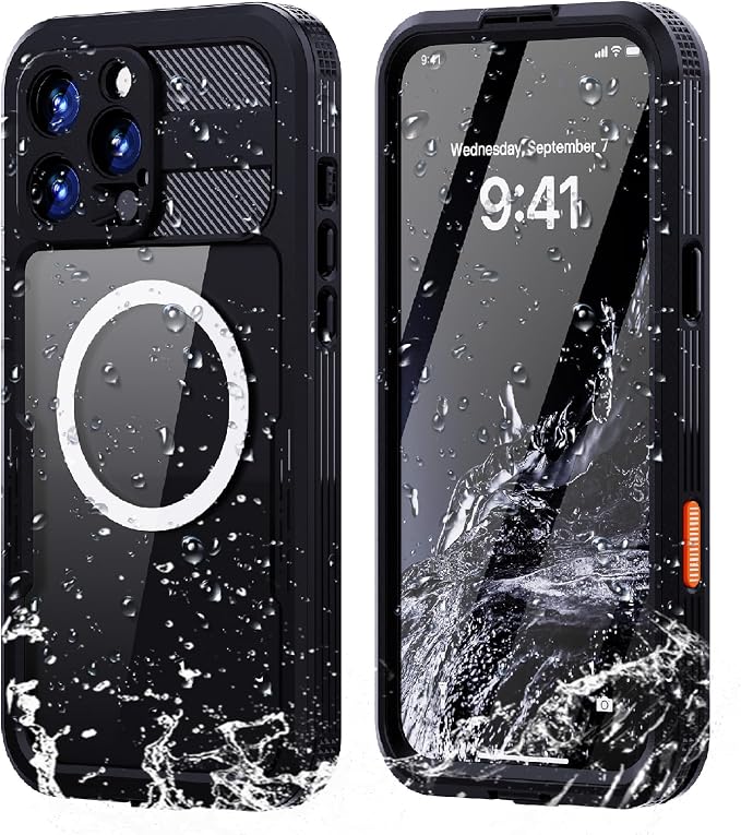 Guppy for iPhone 16 Pro Max Magnetic Waterproof Case, Built-in Screen Protector [IP68 Waterproof][14FT Military Drop proof]360° Full Body Protection Dustproof Shockproof Heavy Duty Rugged Case, Black