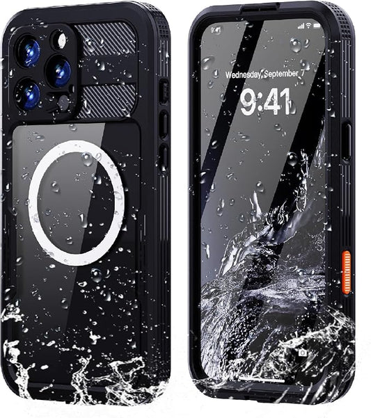 Guppy for iPhone 16 Pro Max Magnetic Waterproof Case, Built-in Screen Protector [IP68 Waterproof][14FT Military Drop proof]360° Full Body Protection Dustproof Shockproof Heavy Duty Rugged Case, Black