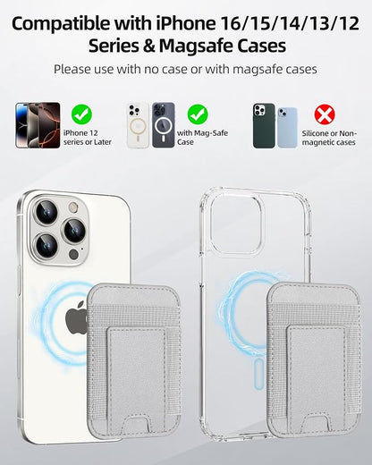 Upgraded for Magsafe Wallet, Strongest Magnetic Wallet, for iPhone Magsafe Walle t with 2 Card Slots, Magnetic Card Holder for iPhone 17/16/15/14/13/12 Series, Vegan Leather, Fit 7 Cards, Light Gray