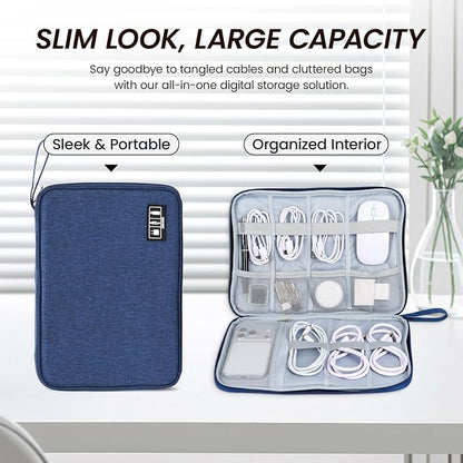 Large Slim Cable Organizer Travel Case, Single-Layer Electronic Accessories Pouch for Chargers, Cords, Power Bank, Mouse and SD Cards, 12.6 x 9.45 x 1.57 Inches