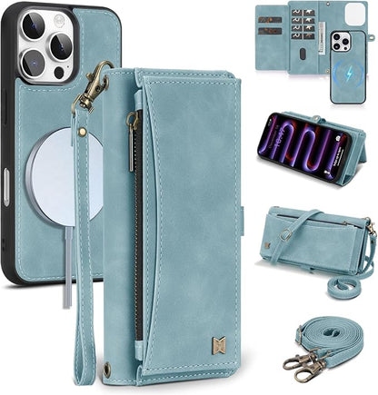 Wallet Case for iPhone 16 Pro Max with Card Holder/Crossbody Wallet/Strap| RFID Blocking | Magnetic | Kickstand | Detachable | PU Leather Phone Case for iPhone 16 Pro Max,6.9 in,Blue