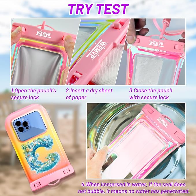 Personalized Initial Waterproof Phone Pouch Case - IPX8 Cellphone Dry Bag with Lanyard for iPhone 16/15/14/13/12 Pro Max (6.1–6.9"), Beach & Cruise Ship Essentials with Monogrammed Design (Pink, C)