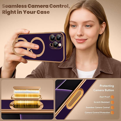 GolbinBox for iPhone 16 Pro Max Case with 360° Spin Magnetic Stand,[Compatible with Magsafe] [Military Protection][Built-in Ring Holder] Camera Control Phone Case for 16 Pro Max,Purple