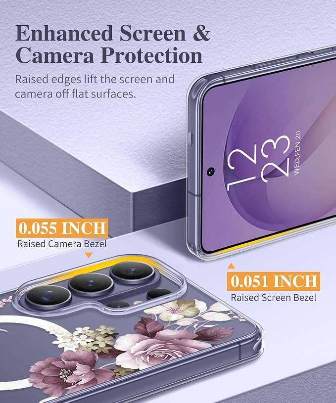 GVIEWIN for Samsung Galaxy S26 Ultra Case Compatible with MagSafe, Clear Floral Shockproof Protective Women Phone Case, Non-Yellowing, Screen &Camera Lens Protector for S26 Ultra 6.9", Cherry Blossoms