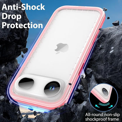 SPORTLINK for iPhone Air Waterproof Case - Dustproof/Rugged Full Body Shockproof/Dropproof/Built in Screen Protector/IP68 Underwater for iPhone Air Case 6.5 inch Pink/Frosted Clear