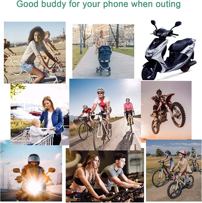 Bike Phone Mount, Motorcycle Mountain Bike Handlebar Bicycle Golf Cart Stroller Cell Phone Holder with Rubber Strap 360 Degrees Rotate for iPhone X 8 7 6 6s Plus Samsung (Green)