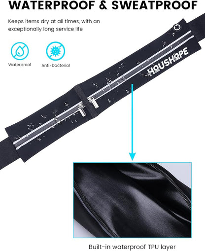 Slim Running Belt Fanny Pack, Reflective Runner Pouch Belt, Waist Pack Bag for Men & Women, Sport, Outdoors, Workout, Running, Fitness, Phone Holder, Cycling, Hiking
