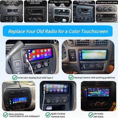 Single Din Car Stereo with Apple Carplay Android Auto,6.9 Inch IPS Touchscreen, 1 Din Car Audio Receivers wtih Bluetooth Handsfree/FM/AM/Dual USB/Type-C/EQ/SWC/GPS Navigation/Backup Camera/Microphone