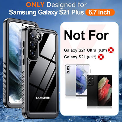 Hualele Waterproof Galaxy S21 Plus Case, Built in Lens & Screen Protector Rugged Full Body Heavy Duty Protective Shockproof IP68 Underwater Cover for Samsung Galaxy S21+ Black