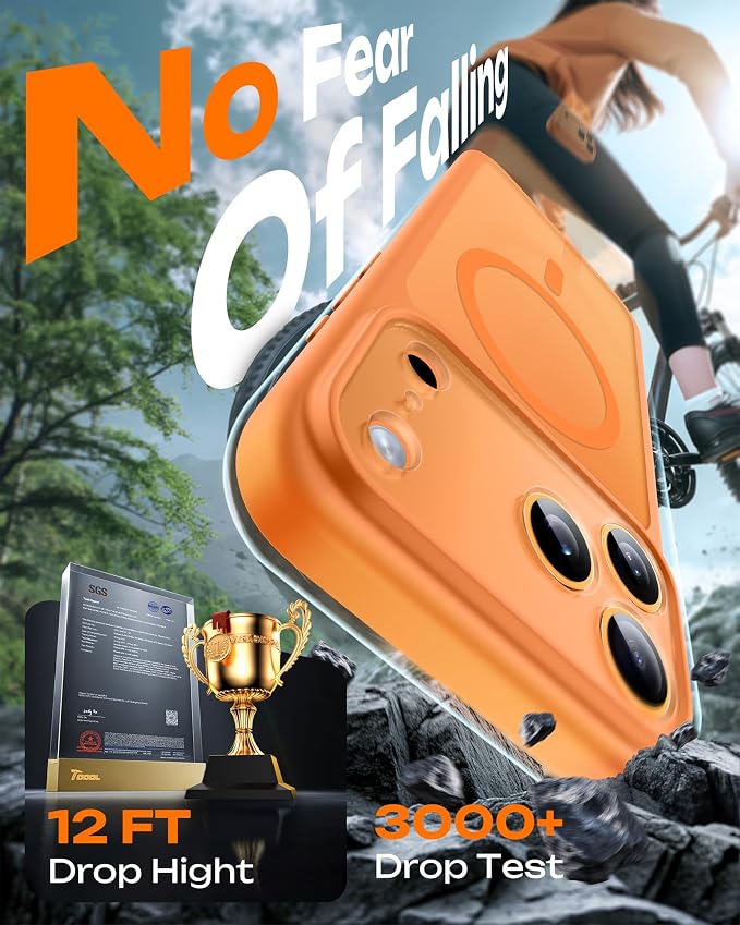 TOCOL for iPhone 17 Pro Case, Compatible with Magsafe Charger, Full Camera Protection, Translucent Matte Phone Case for 17 Pro 6.3 inch (Orange)