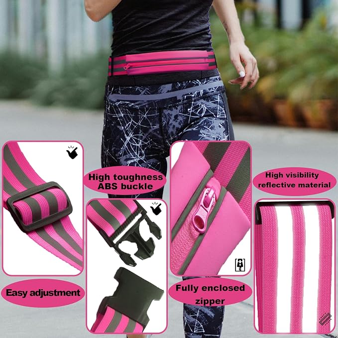 Running Belt Running Phone Belt for Women and Men Phone Holder Runners Pouch Waist Reflective Runners Money Belts Exercise Waist Workout Jogging Running Gear Accessories (Pink）