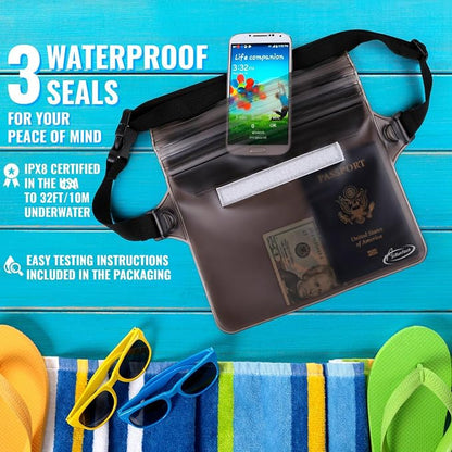 AiRunTech Waterproof Fanny Pack, Beach Cruise Vacation Essentials, Waterproof Pouch Protect Phone Passport Valuables Dry Safety, Paddle Board Kayaking Boating Swimming Accessories-2 Pack（Blue + Pink）