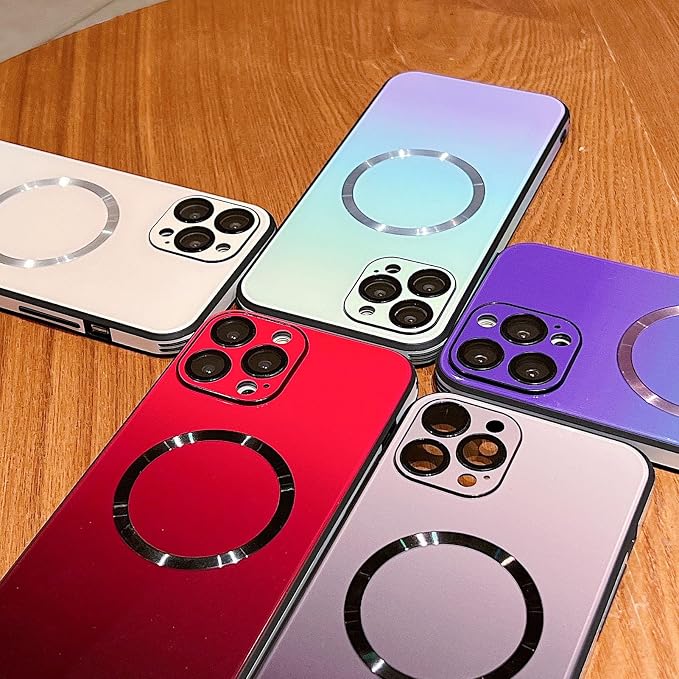 Gradient Glass-Gloss Case for iPhone 17/16/15/14/13 Series - Magnetic Case with Full Camera Lens Protector, Scratch Resistant Gradient Glass Back Cover Phone Case (Red,for iPhone 14proMax)