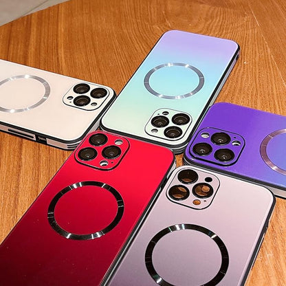 Gradient Glass-Gloss Case for iPhone 17/16/15/14/13 Series - Magnetic Case with Full Camera Lens Protector, Scratch Resistant Gradient Glass Back Cover Phone Case (White,for iPhone 16)